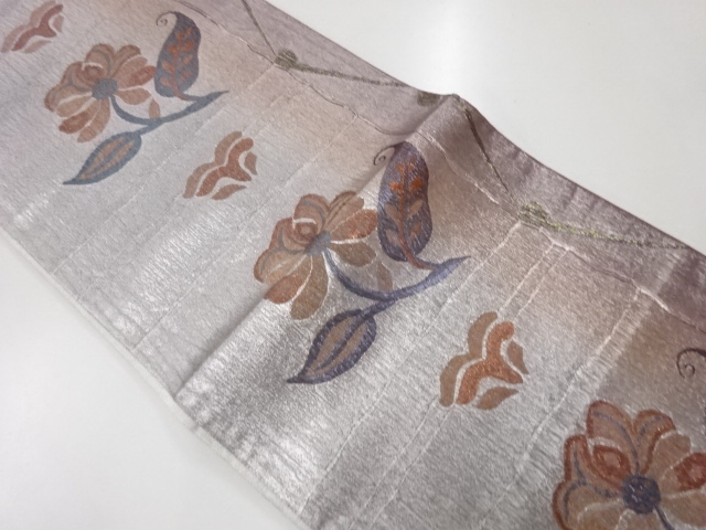 JAPANESE KIMONO / VINTAGE FUKURO OBI / WOVEN FLORAL PLANTS